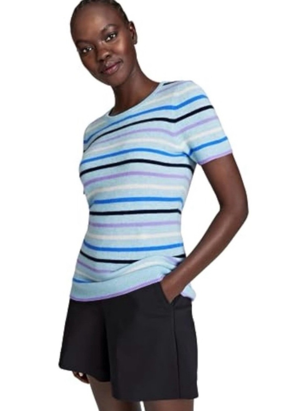Charter Club Cashmere Striped Short-Sleeve Knit Top
